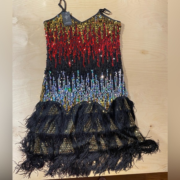 Dresses & Skirts - Sequin and Fringe Dress with Red and Black Accents 1XL (HM)